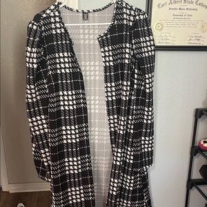 Chic Black and White Checkered Coat